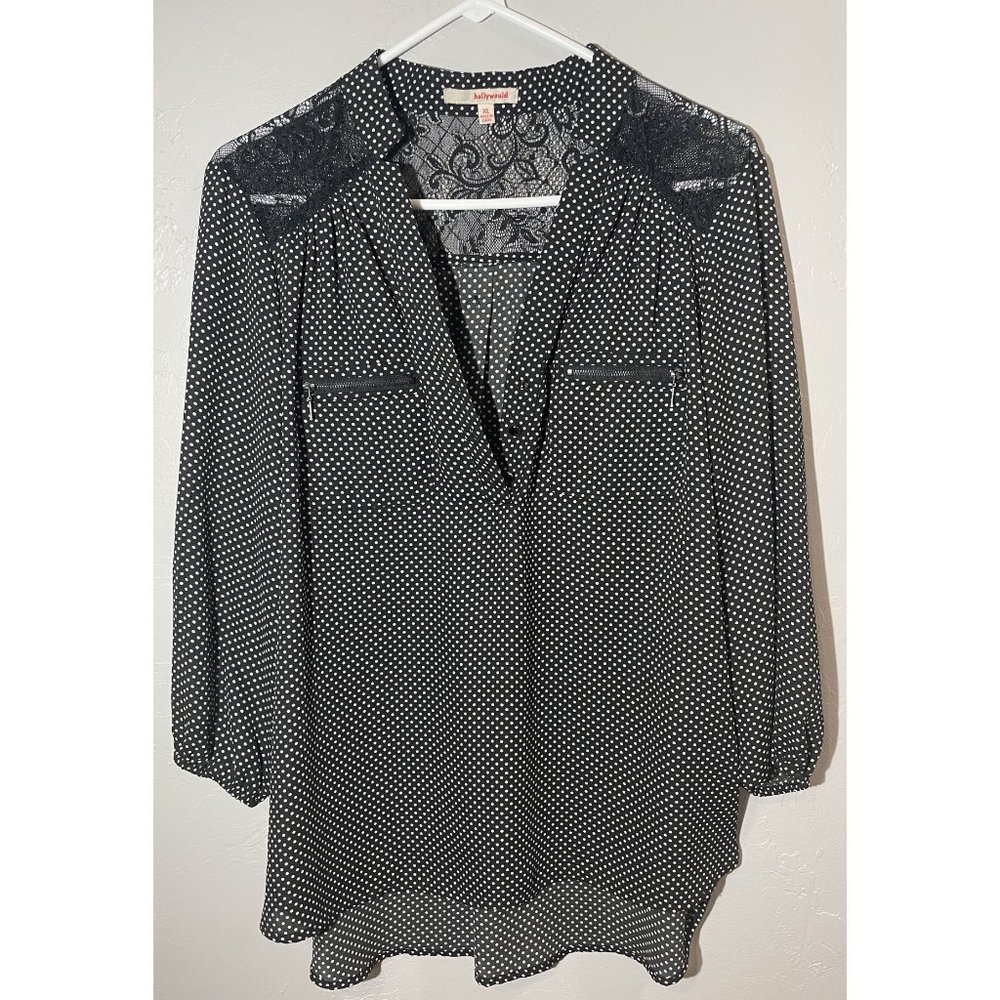 Hollywould black polka dot with lace long sleeve top